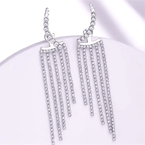 ⚜️𝟯𝟬%𝗢𝗙𝗙 𝗯𝘂𝗻𝗱𝗹𝗲𝘀 𝟯+⚜️ NEW Long Tassel Rhinestone Jacket Earrings - Picture 9 of 11